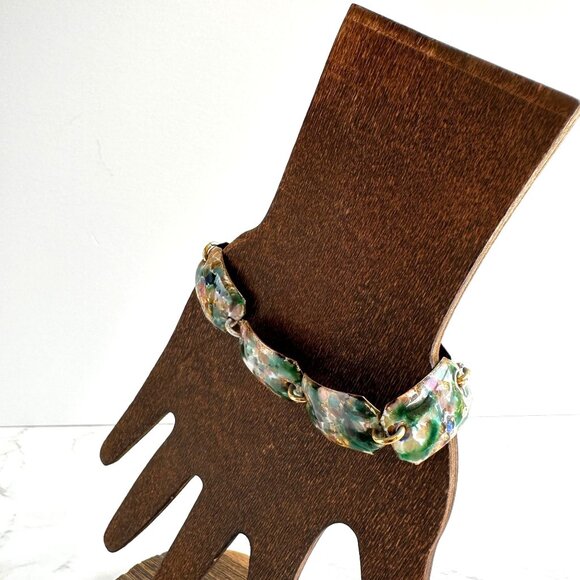 Copper & Enamel Panel Link Bracelet 7.5" With Toggle Clasp - Picture 9 of 10